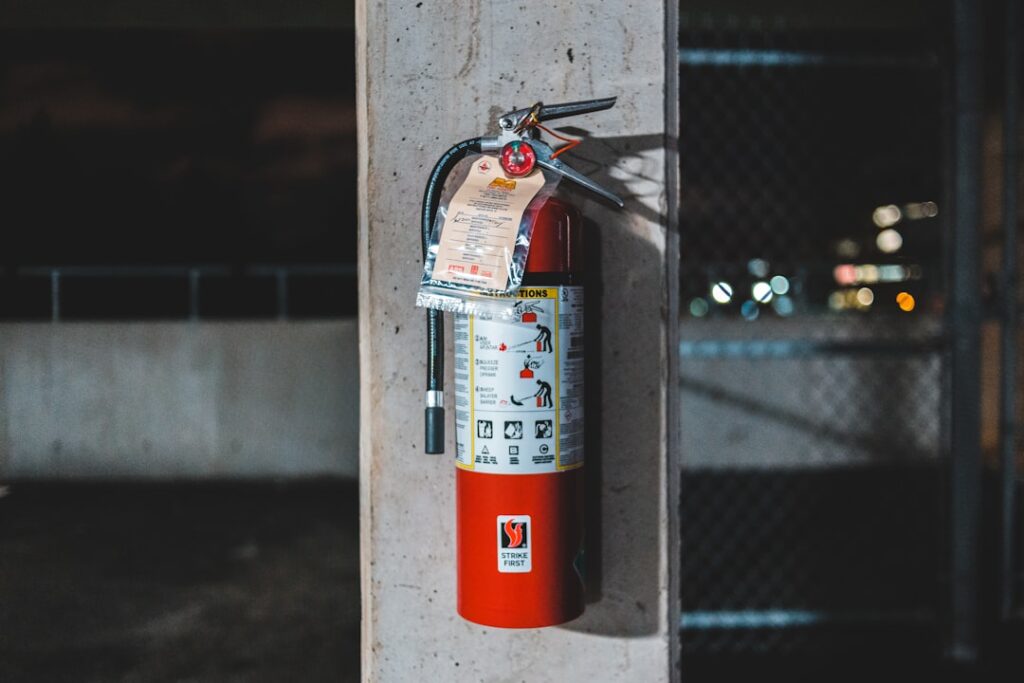 Fire extinguisher mounted on a wall