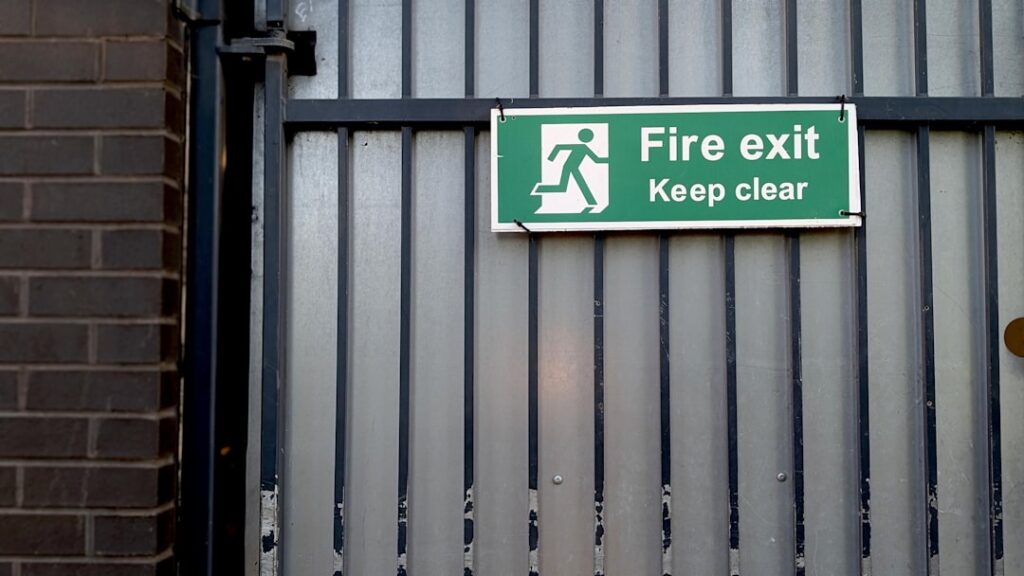 Fire safety signage in a UK workplace